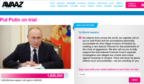 Петиція “Путіна під трибунал”, опублікована на міжнародній платформі, зібрала вже понад 1,8 мільйона підписів