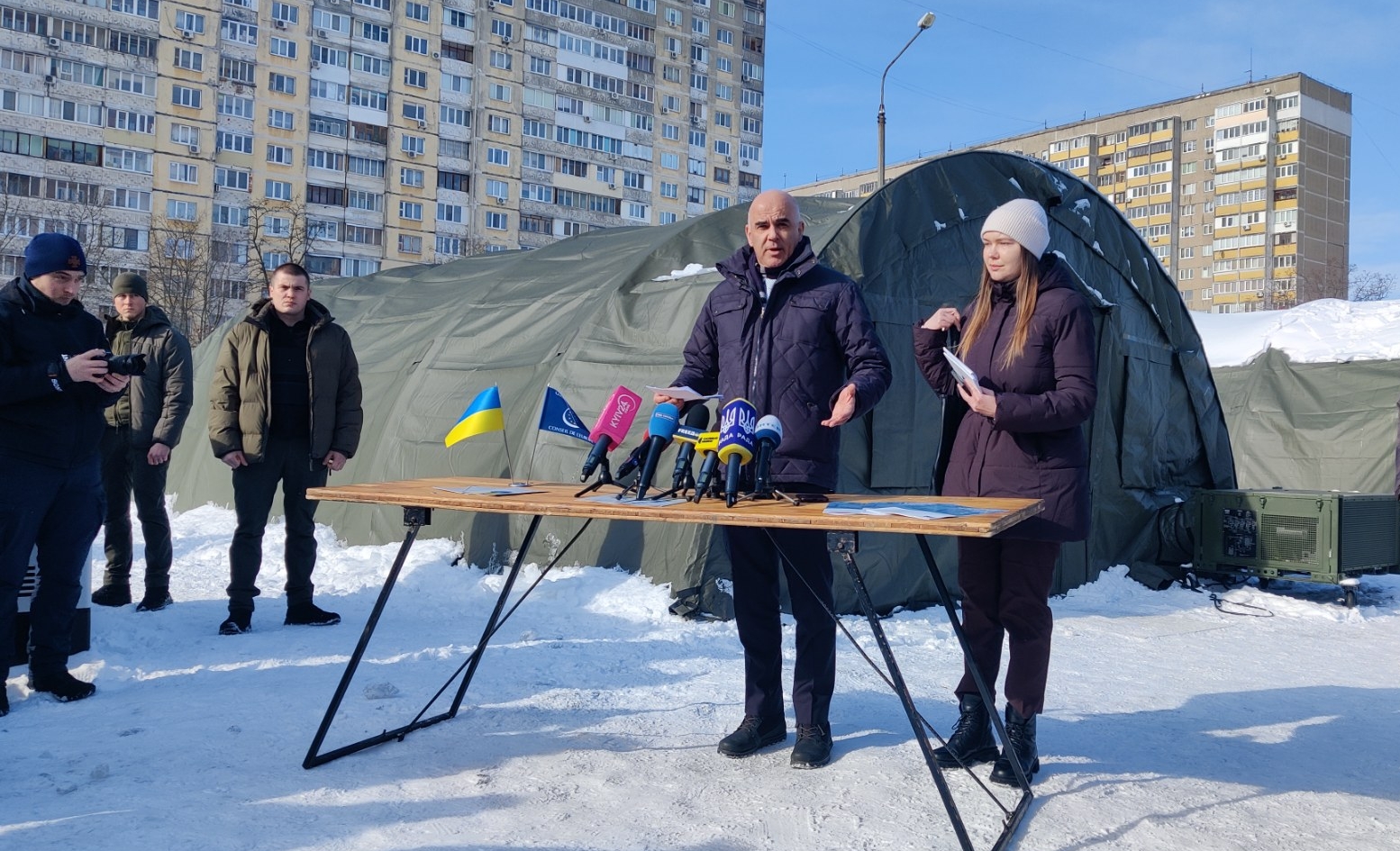 Генеральний секретар Ради Європи Ален Берсе на пресконференції в Деснянському районі Києва 17 лютого 2026 року. Фото: ZMINA